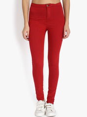 Kotty Women Maroon Skinny Fit High-Rise Clean Look Stretchable Jeans