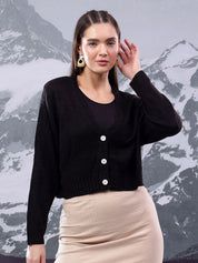 Kotty Women Cotton Round Neck Crop Cardigan