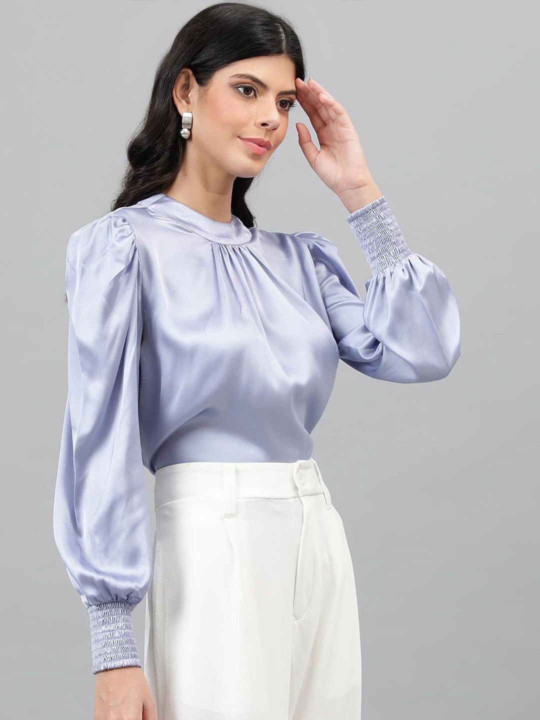 Kotty Purple Puff Sleeves Satin Top