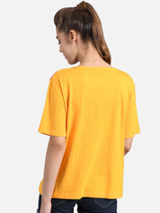 Kotty Women Yellow & Blue Colourblocked Round Neck T-shirt