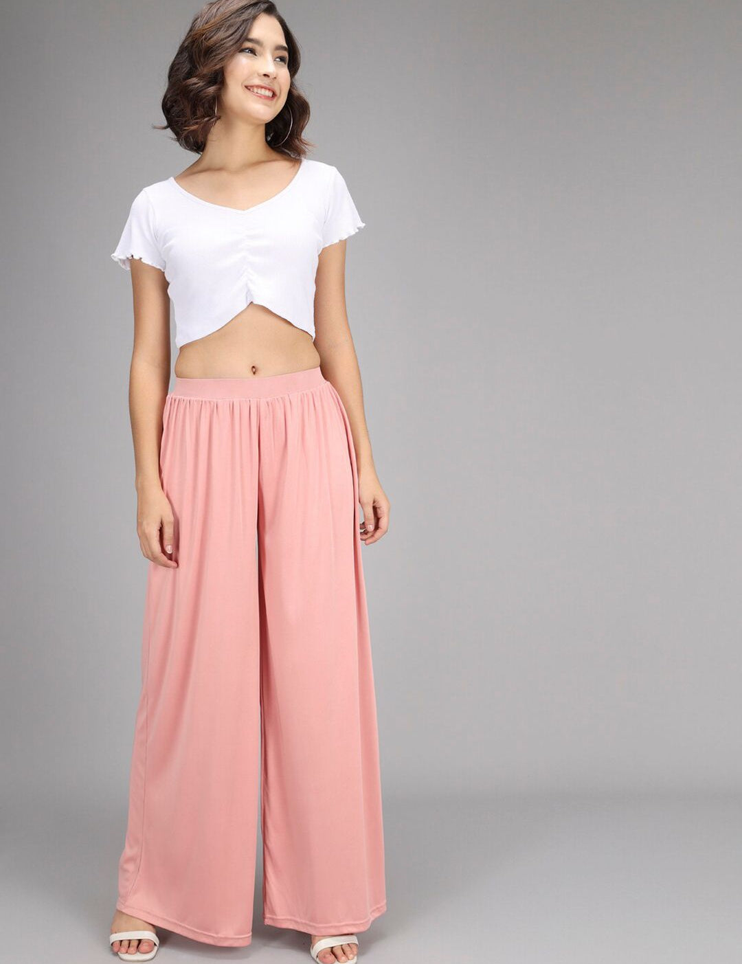 Kotty Women Pink Flared High-Rise Pleated Trousers