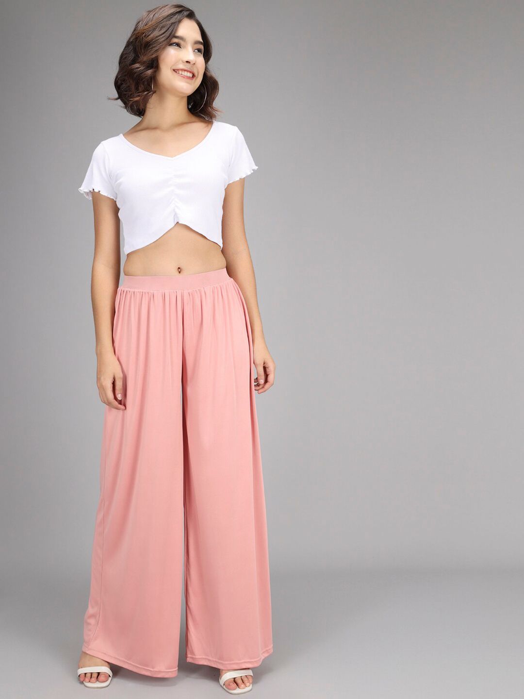 Kotty Women Pink Flared High-Rise Pleated Trousers