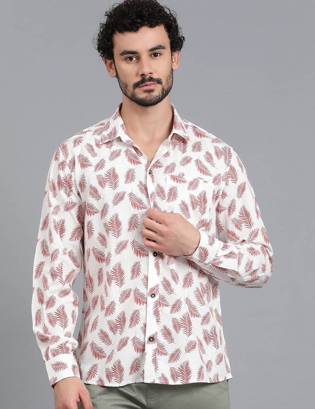 Kotty Men Spread Collar Floral Printed Casual Shirt