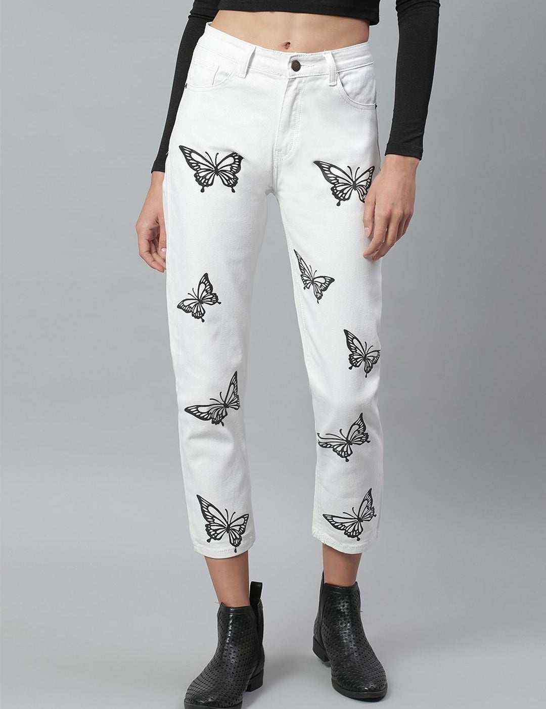 Kotty Women White Regular Fit Mid-Rise Clean Look Printed Stretchable Jeans