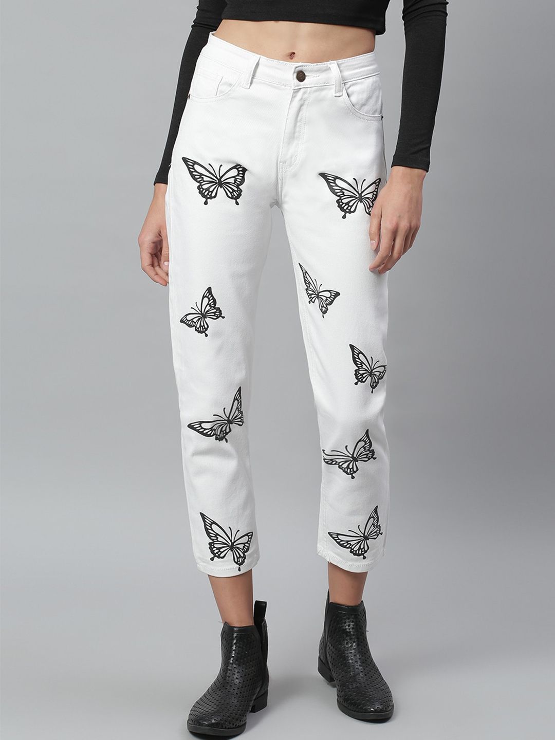 Kotty Women White Regular Fit Mid-Rise Clean Look Printed Stretchable Jeans