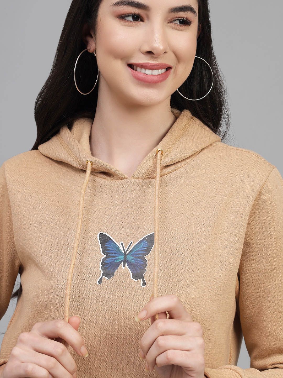 Kotty Women Beige Hooded Sweatshirt