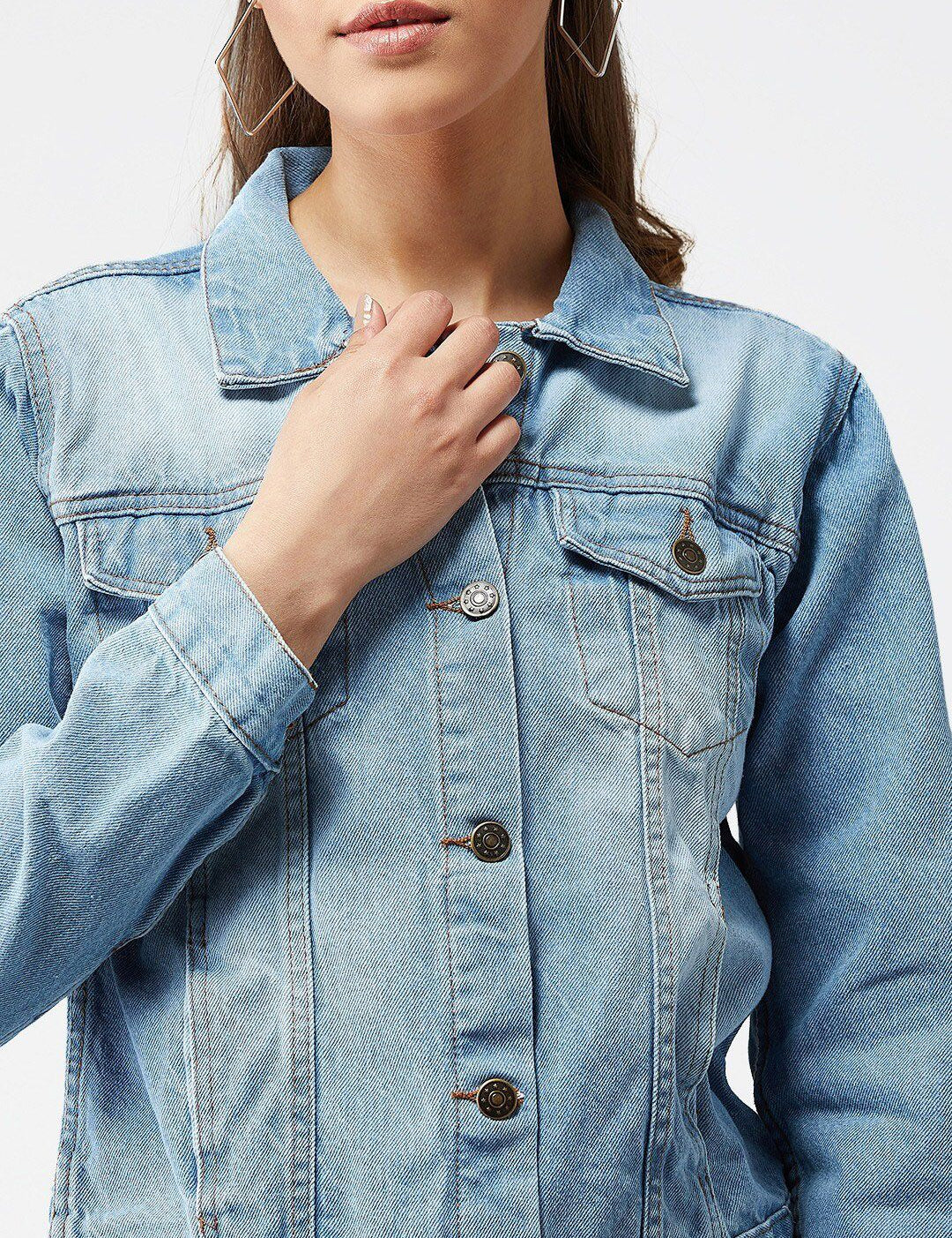 Kotty Women Blue Solid Denim Jacket