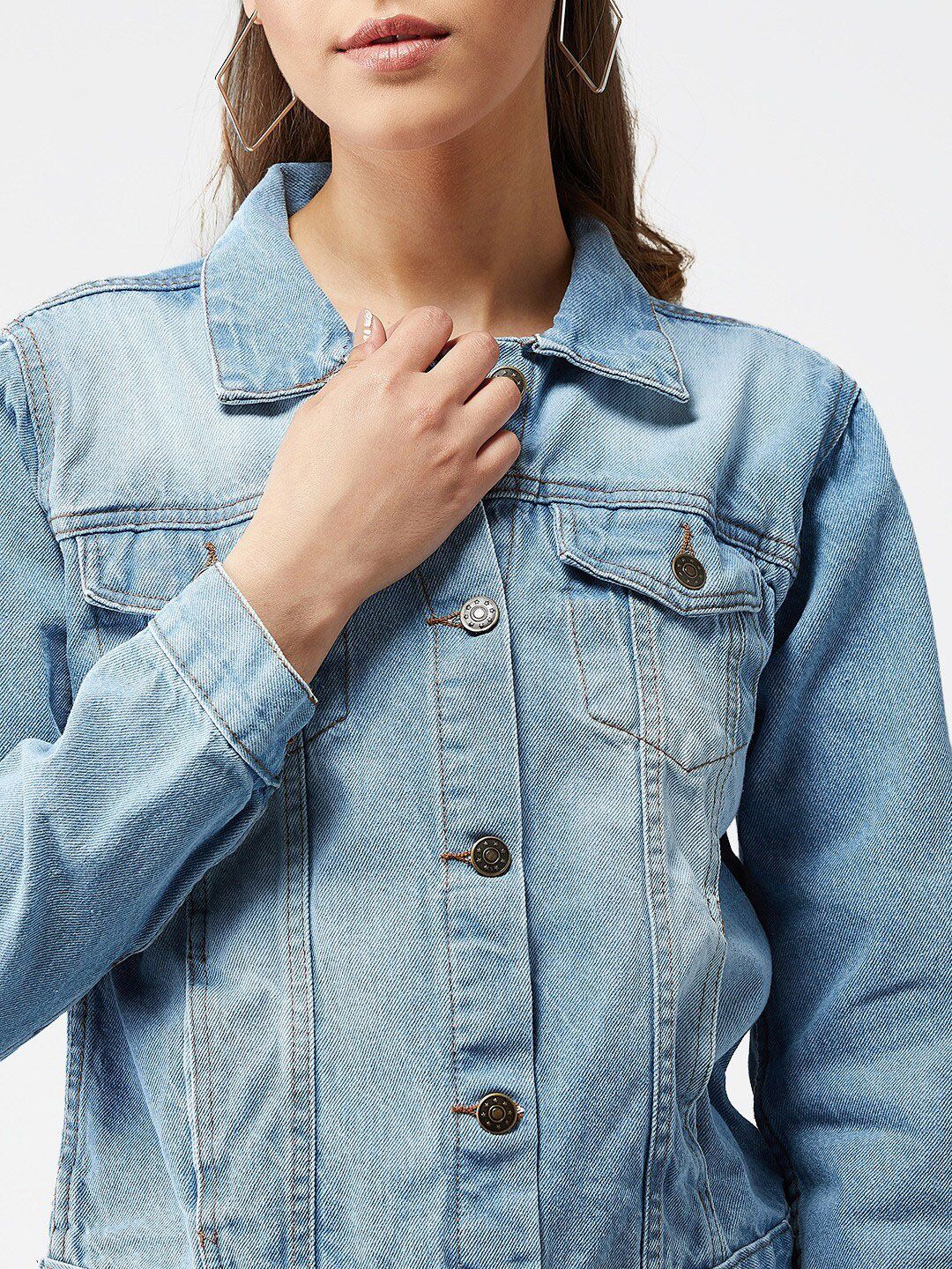Kotty Women Blue Solid Denim Jacket