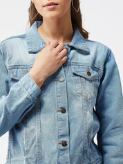 Kotty Women Blue Solid Denim Jacket