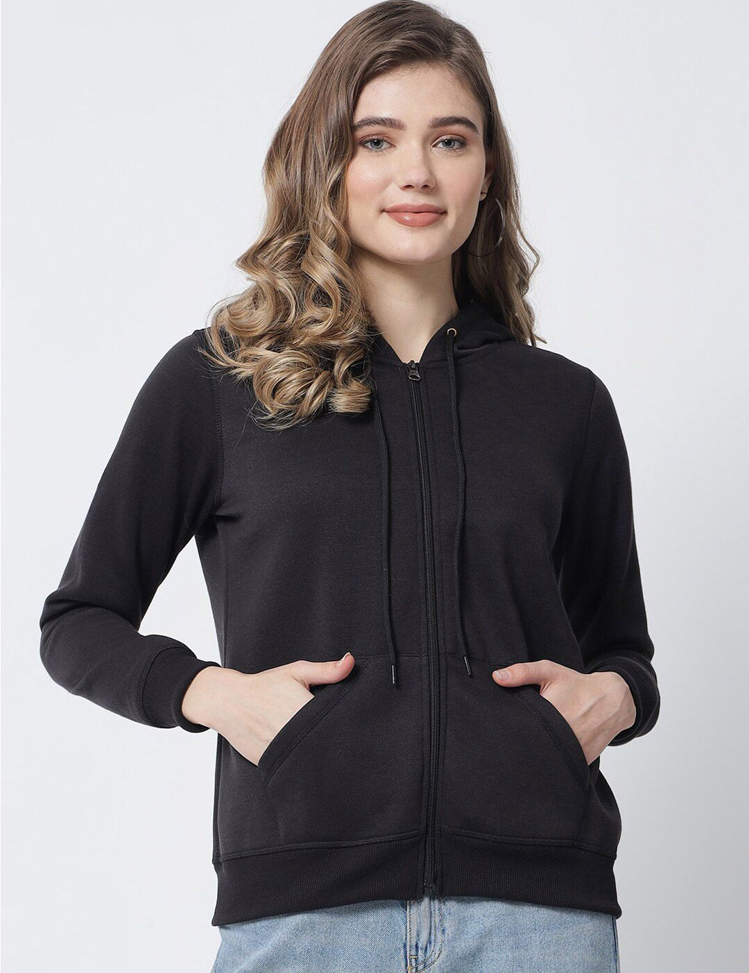 Kotty Women Black Hooded Fleece Sweatshirt