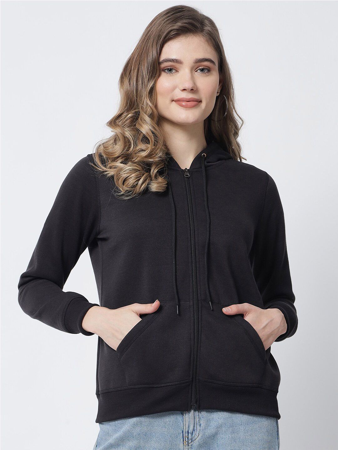 Kotty Women Black Hooded Fleece Sweatshirt