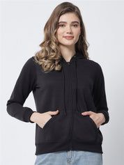 Kotty Women Black Hooded Fleece Sweatshirt