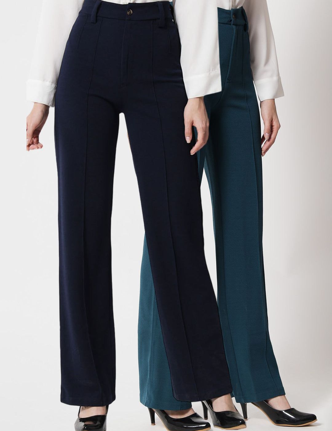 KOTTY BIZwear Women Pack Of 2 Relaxed Straight Fit High-Rise Easy Wash Parallel Trousers