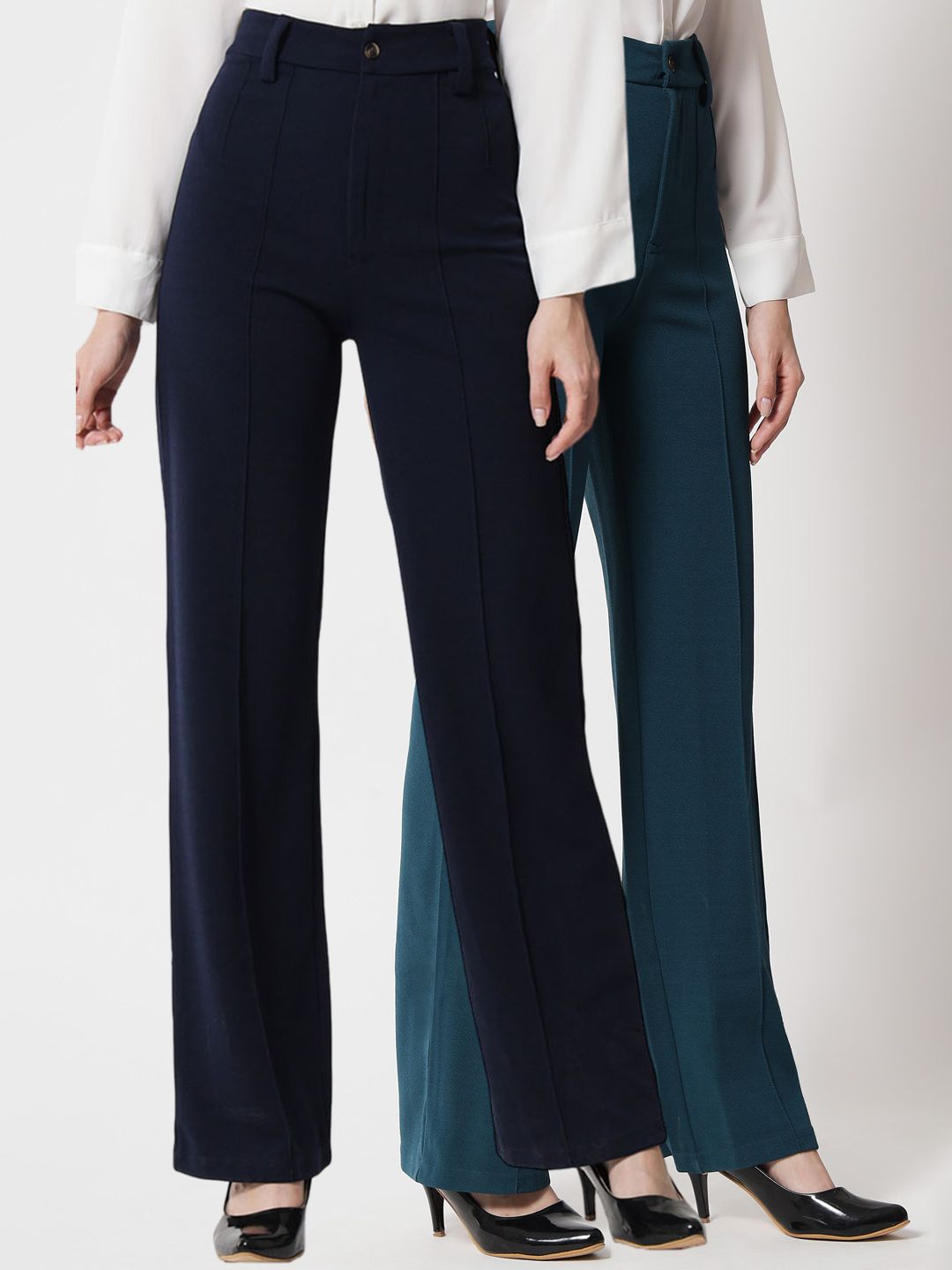 KOTTY BIZwear Women Pack Of 2 Relaxed Straight Fit High-Rise Easy Wash Parallel Trousers