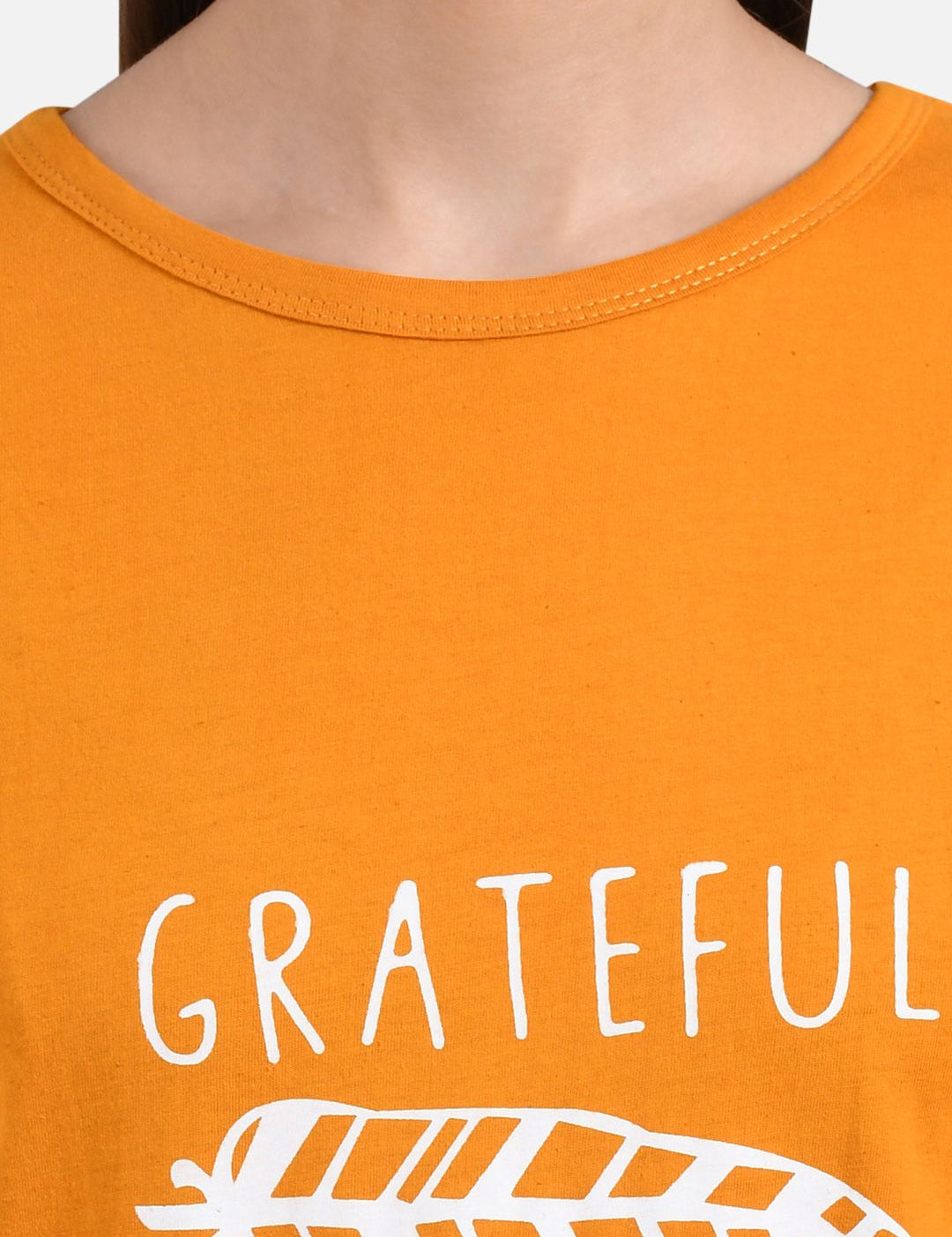 Kotty Women Orange Printed Round Neck T-shirt