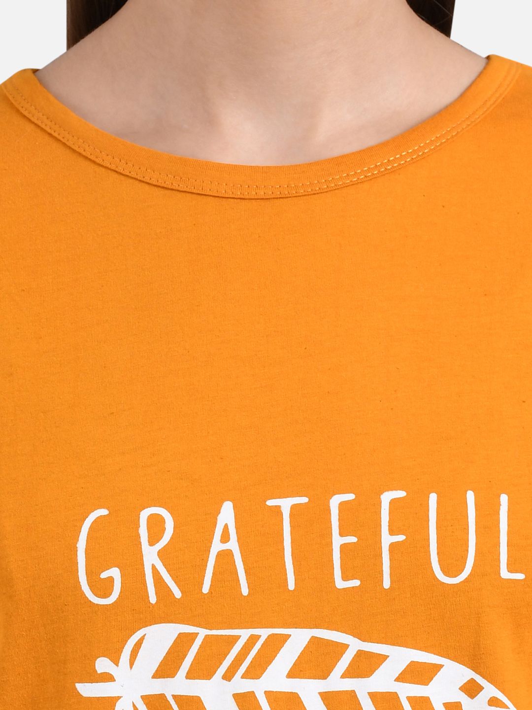 Kotty Women Orange Printed Round Neck T-shirt