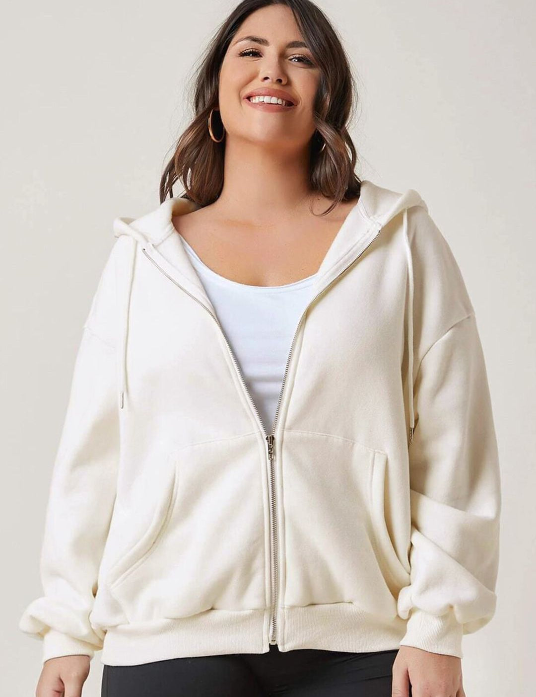Kotty Plus Size Hooded Fleece Front-Open Sweatshirt