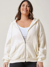 Kotty Plus Size Hooded Fleece Front-Open Sweatshirt