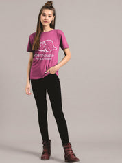 Kotty Women Purple Printed Round Neck T-shirt