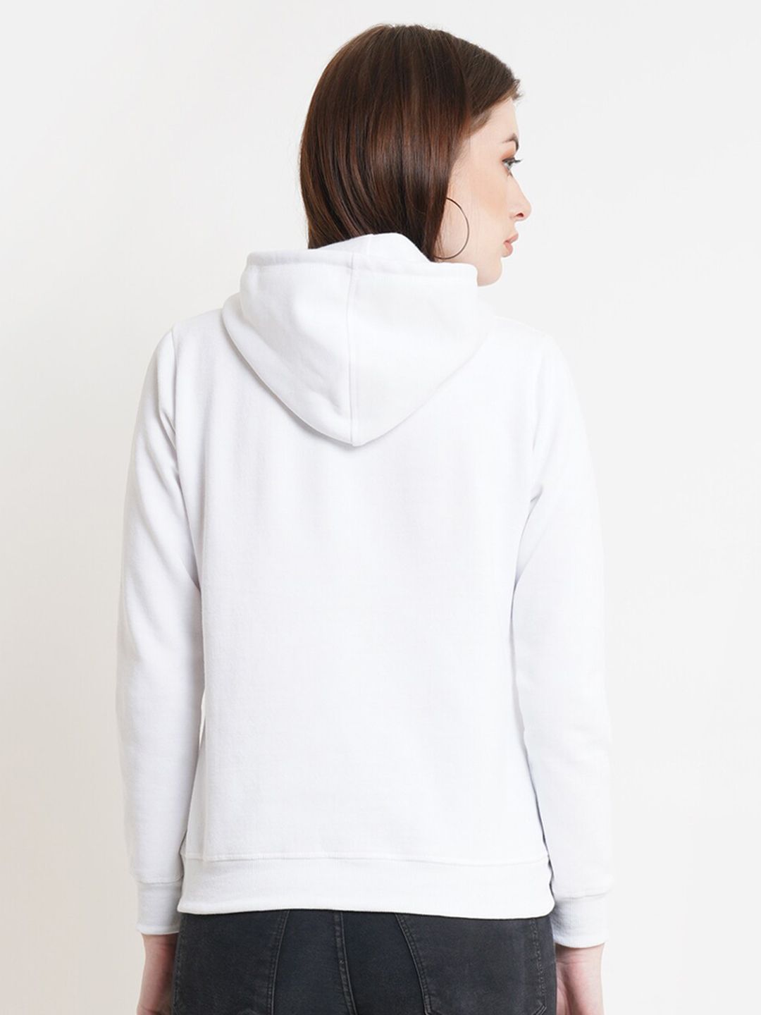Kotty Women White Printed Hooded Sweatshirt