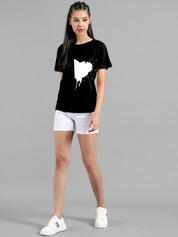 Kotty Women Black Printed Round Neck T-shirt