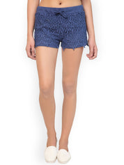 Kotty Women Blue Self Design Lounge Shorts
