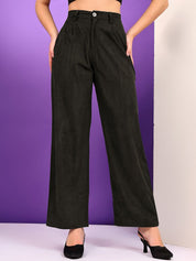 Kotty Women Loose Fit High-Rise Corduroy Pleated Trousers