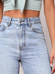 Kotty Women Blue Jean Straight Fit High-Rise Heavy Fade Clean Look Stretchable Jeans