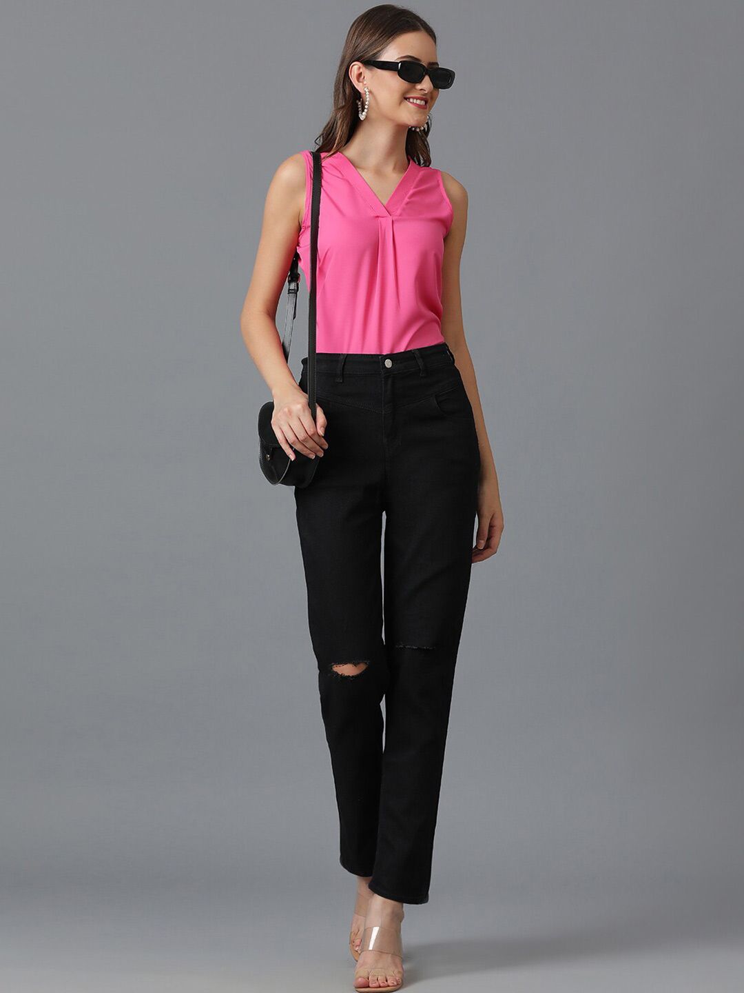 KOTTY BIZwear Pink V-Neck Crepe Top