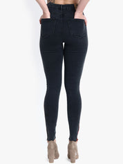 Kotty Women Black Skinny Fit High-Rise Slash Knee Stretchable Jeans