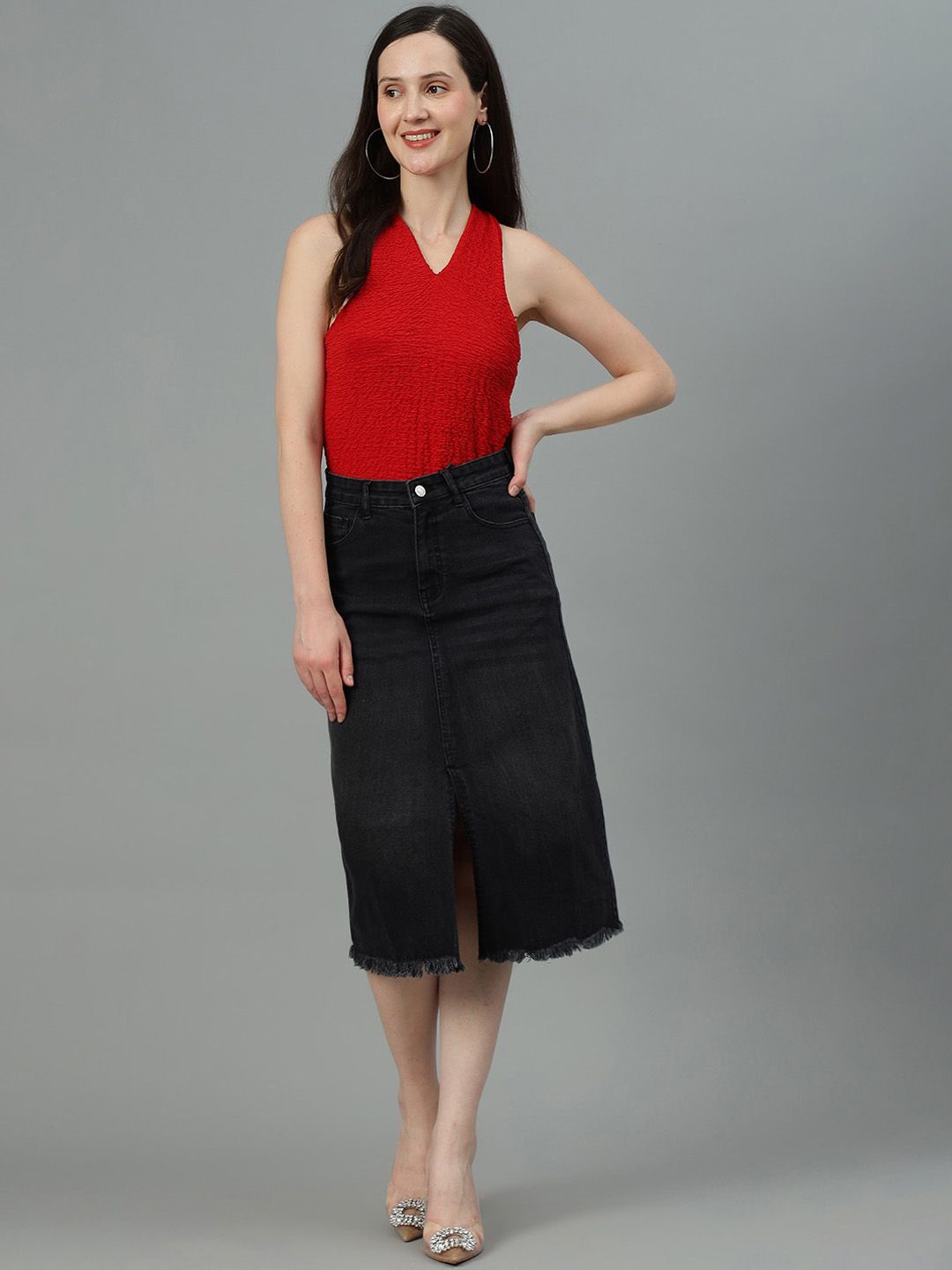 Kotty Cotton Straight Midi Skirt