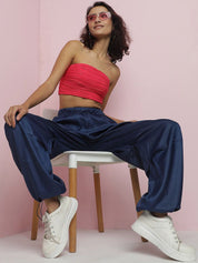 Kotty Women Solid Relaxed Mid-Rise Regular Fit Cargo Style Parachute Trousers