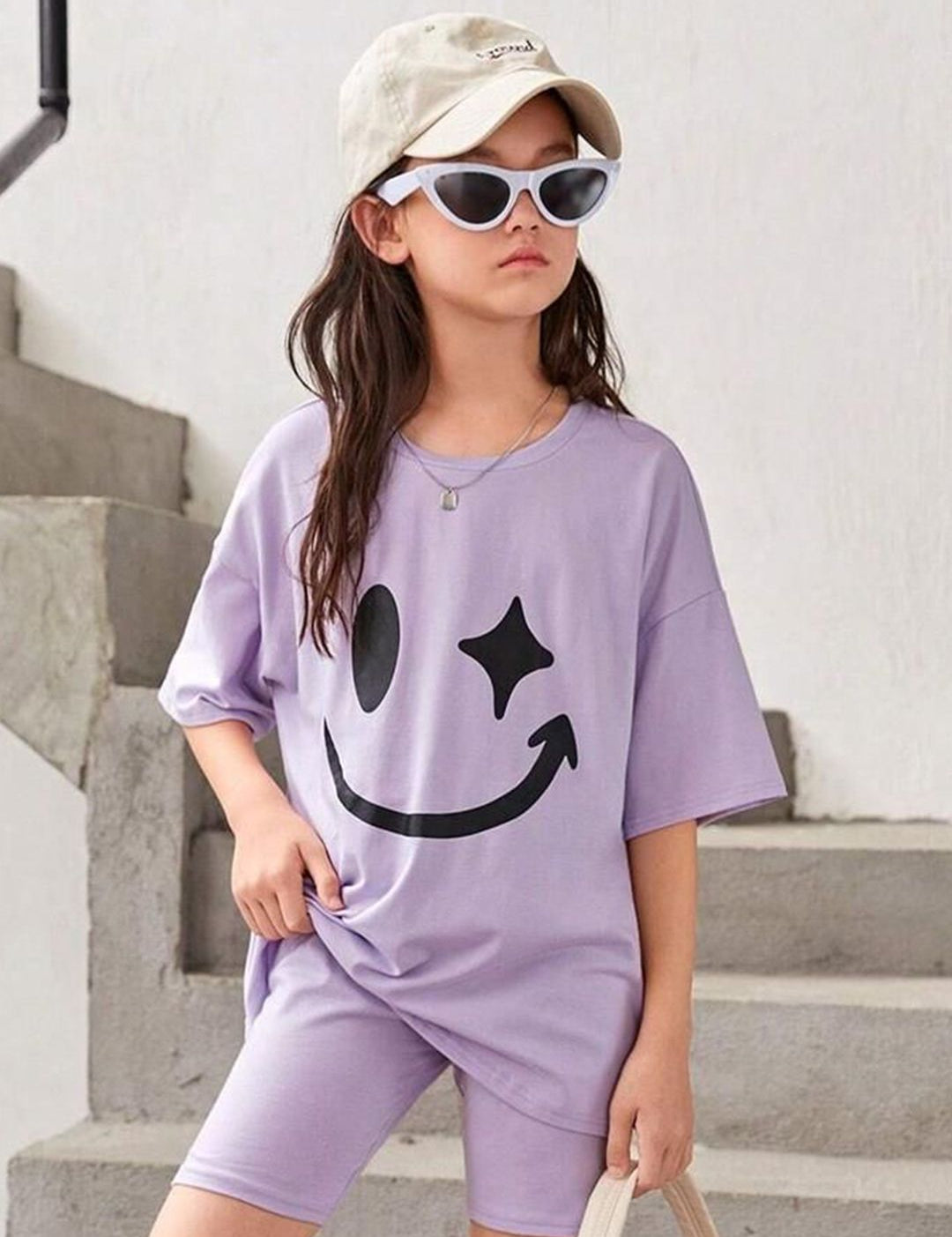 Kotty Girls Graphic Printed Round Neck Cotton Oversized T-shirt