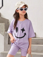 Kotty Girls Graphic Printed Round Neck Cotton Oversized T-shirt