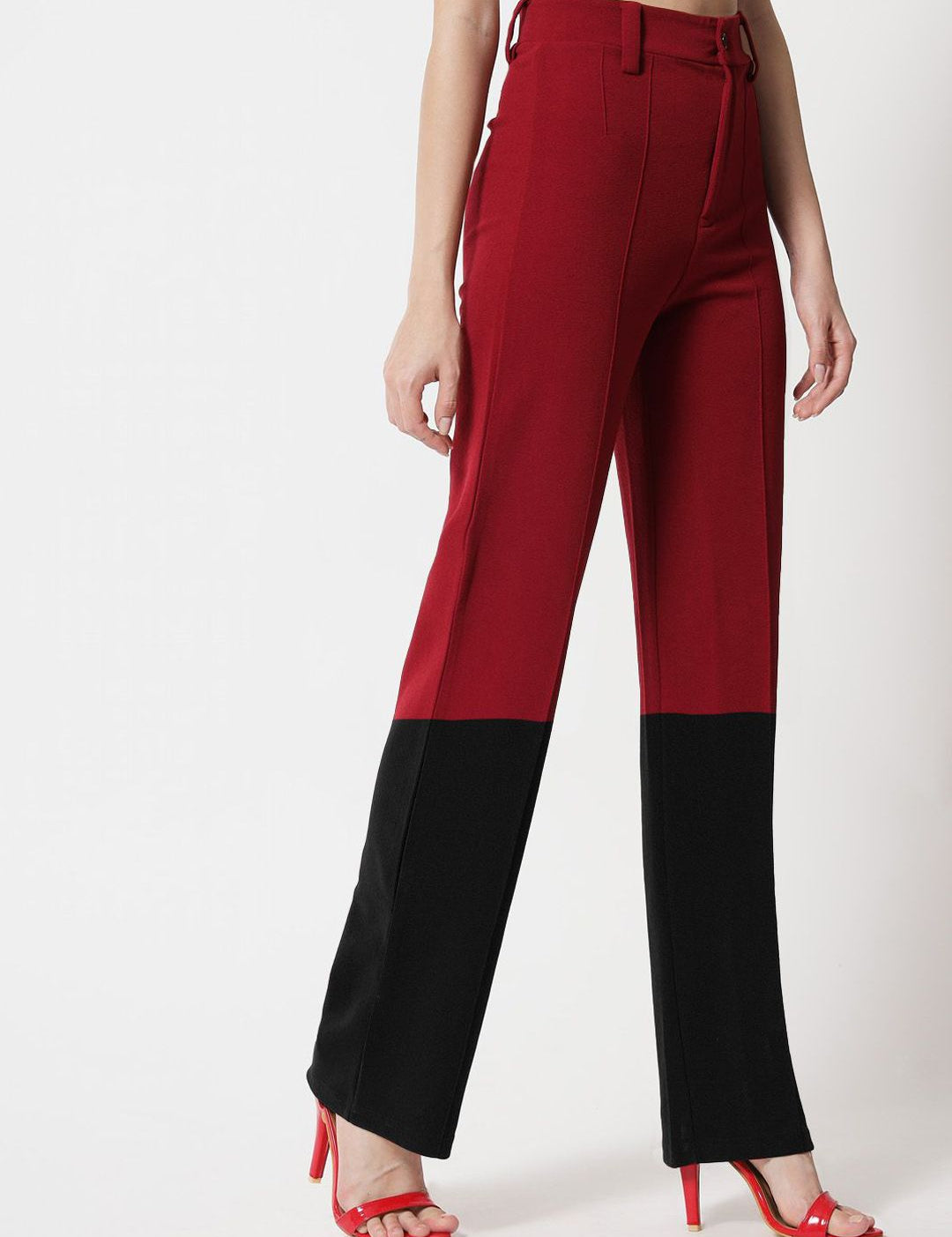Kotty Women Colourblocked High-Rise Easy Wash Trousers