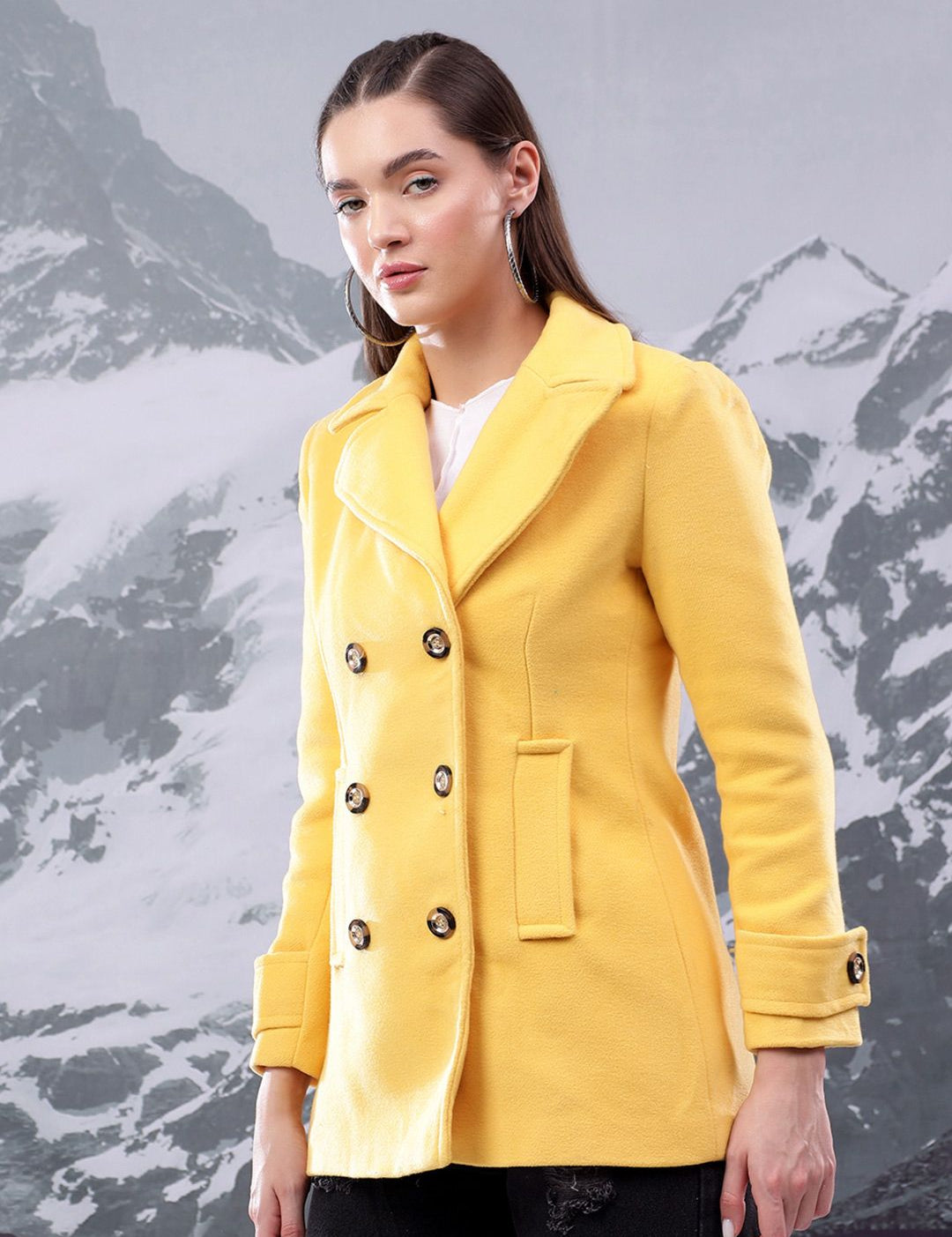 Kotty Women Notched Lapel Double-Breasted Overcoat