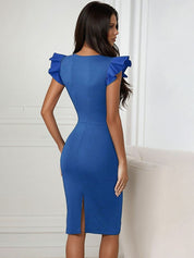 Kotty Women Solid Flutter Sleeve Bodycon Midi Dress