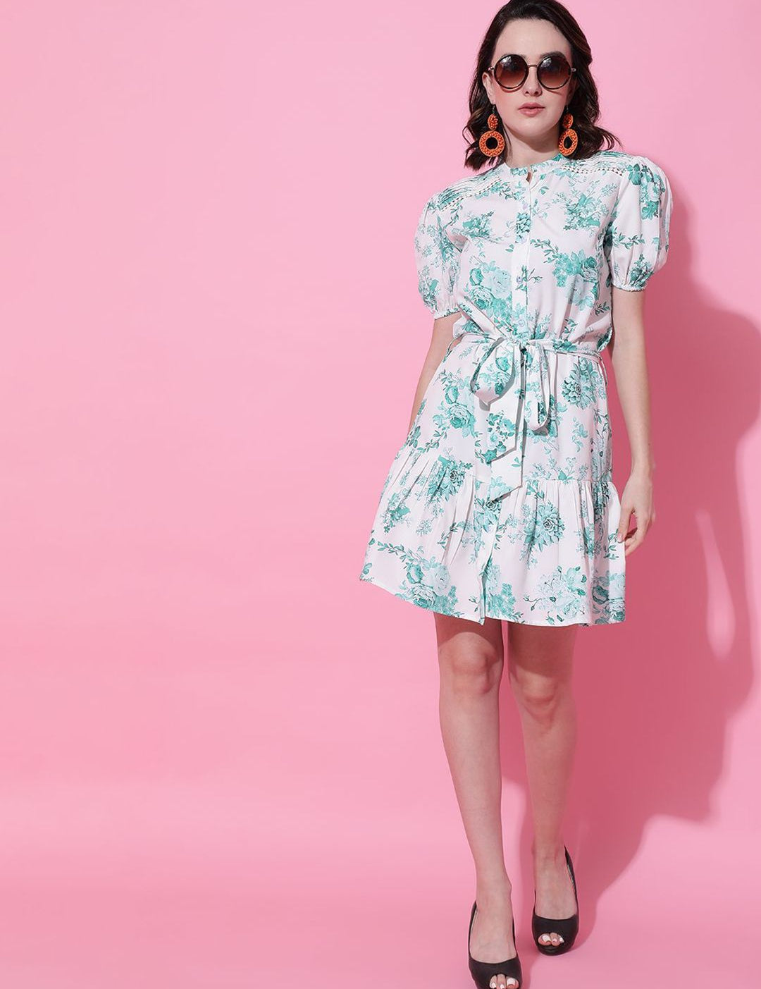 Kotty Women Floral Printed Puff Sleeve Fit & Flare  Dress