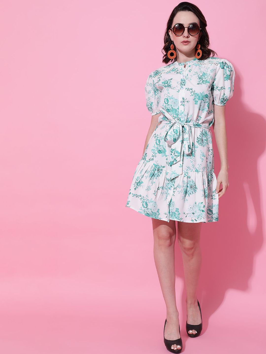Kotty Women Floral Printed Puff Sleeve Fit & Flare  Dress