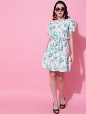 Kotty Women Floral Printed Puff Sleeve Fit & Flare  Dress