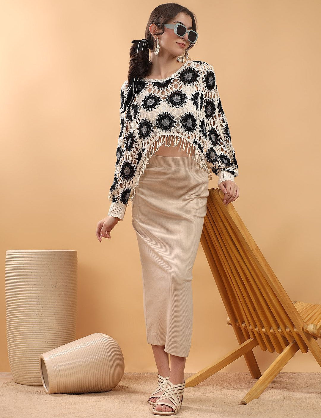 Kotty Women Embellished Crochet Fringe Top