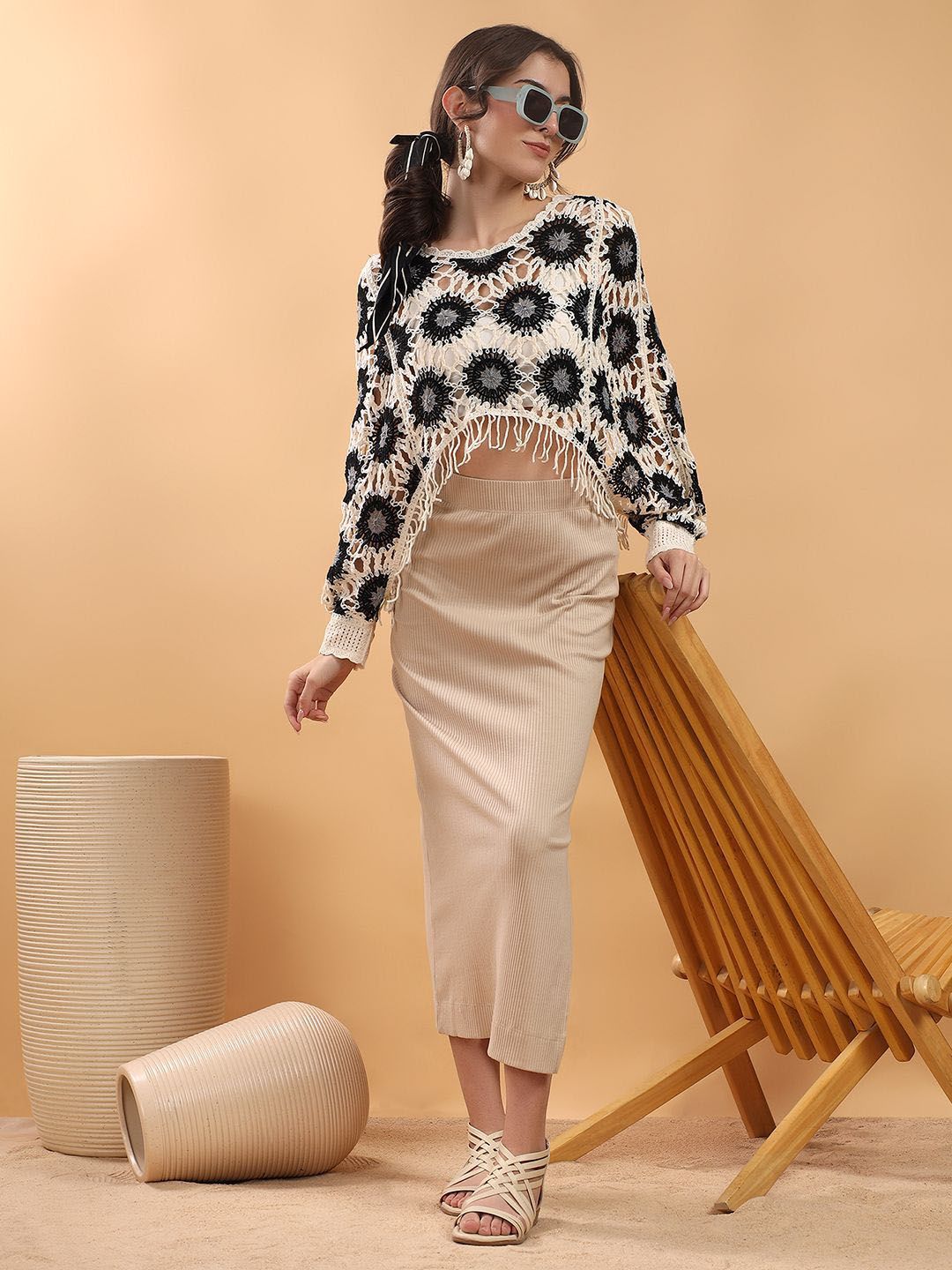 Kotty Women Embellished Crochet Fringe Top