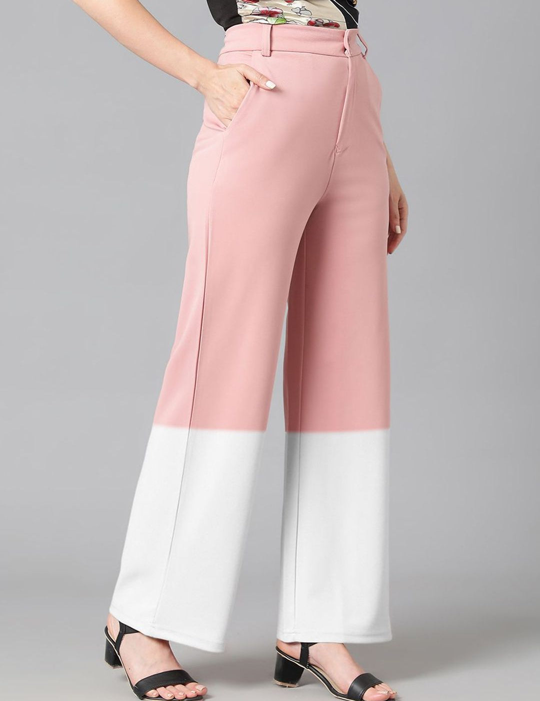 Kotty Women Solid Colourblocked High-Rise Easy Wash Trousers
