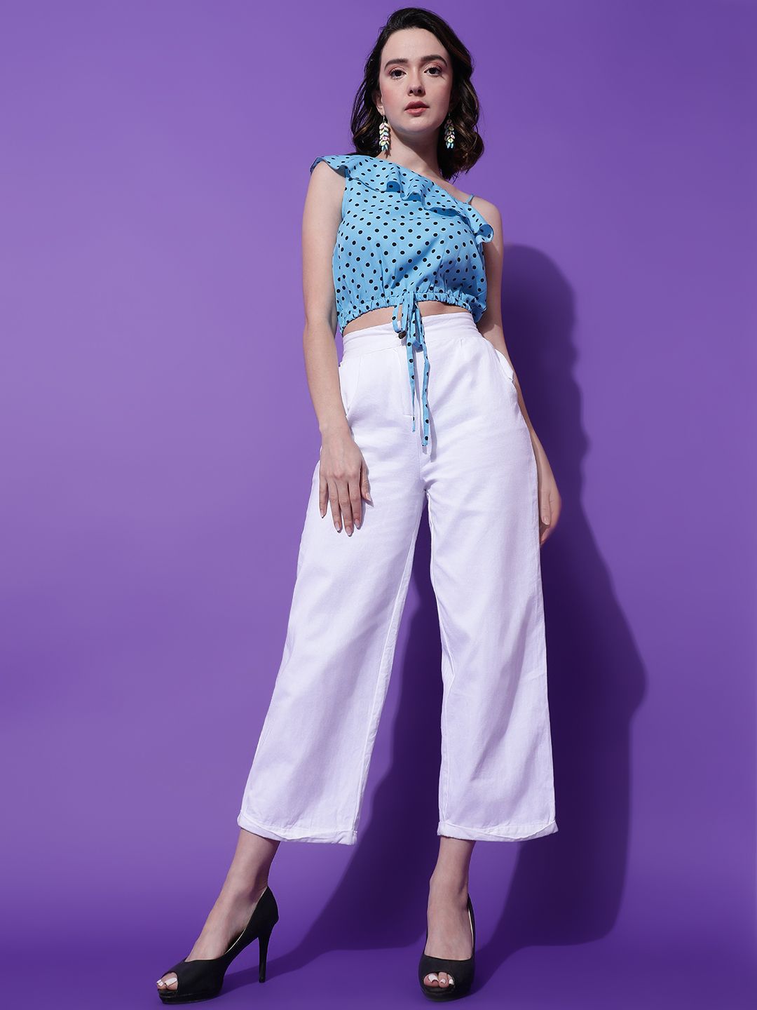 Kotty Women Polka Dots Printed One Shoulder  Top