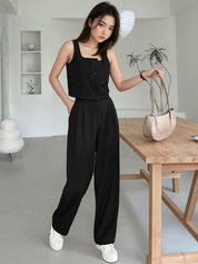 Kotty Black Square Neck Sleeveless Top With Skirt 