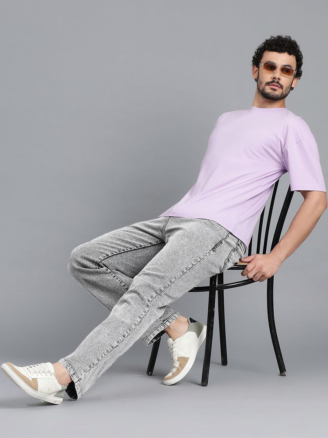 Kotty Men Light Grey Acid Wash Slim-Straight Denim Jeans