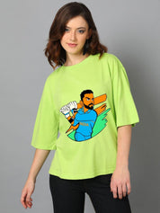 Kotty Women Graphic Printed Round Neck Cotton Oversized T-shirt