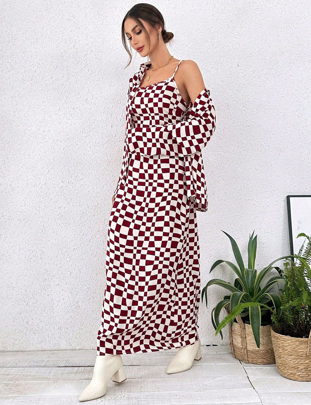 Kotty Printed Crepe A-Line Maxi Dress With a Jacket 