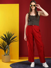 Kotty Women Jean Straight Fit High-Rise Stretchable Cargo Jeans