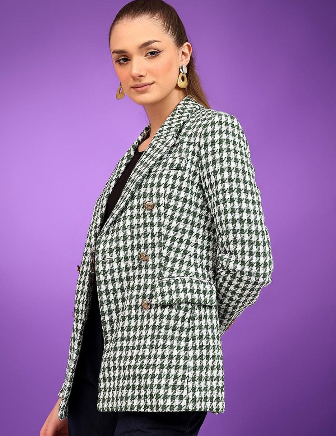 Kotty Notched Lapel Collar Checked Single Breasted Blazer